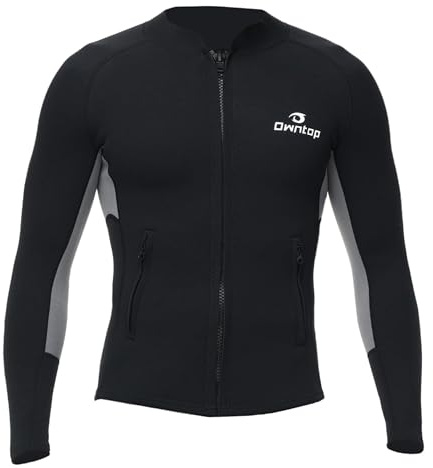 Owntop Traje de Neopreno Superior Hombres - Neopreno de 2mm Manga Larga para Calor Y Confort | Cremallera Frontal Duradera | Solapa Trasera Extendida | 2 Bolsillos con Cremallera | Hombre Gris XXL
