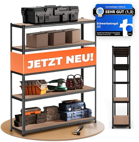 ALL Premium Schwerlastregal 180x150x40 cm Schwarz 1250kg Traglast, stabiles Regal 40 cm tief geeignet als Lagerregal Metall, Werkstattregal & Regal Metall Schwarz, vielseitige Lagerregale für Keller