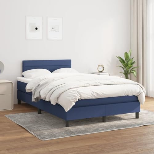 THOYTOUI Boxspringbett, Bettgestell Betten Seniorenbett Bettstütze Geeignet für Gästezimmer Hotel Aufenthaltsraum Schlafzimmer mit Matratze Blau 120x200 cm Stoff