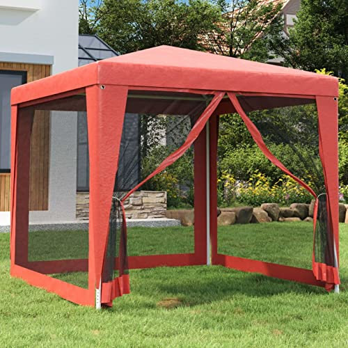 Sufrk Tente de fête 4 parois latérales en maille rouge 2,5 x 2,5 m HDPE, tonnelle de jardin pliable, robuste, U V50 +, tente pour jardin, fête, camping, fête, fête, bière, pique-nique, mariage