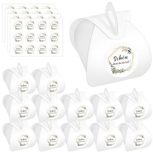 Geschenkboxen Eukalyptus, 48 Stück Schön Das Du Da Bist Geschenkschachtel Klein, Gastgeschenke Hochzeit Gastgeschenke Box für Hochzeit Babypartys Taufe Kommunion 5.5 X 5.5cm