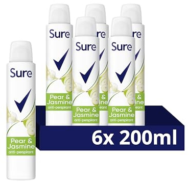 Sure Women Pear & Jasmine Deodorant Body Spray with a fruity, floral fragrance and 48 hour protection against sweat and odour 200 ml