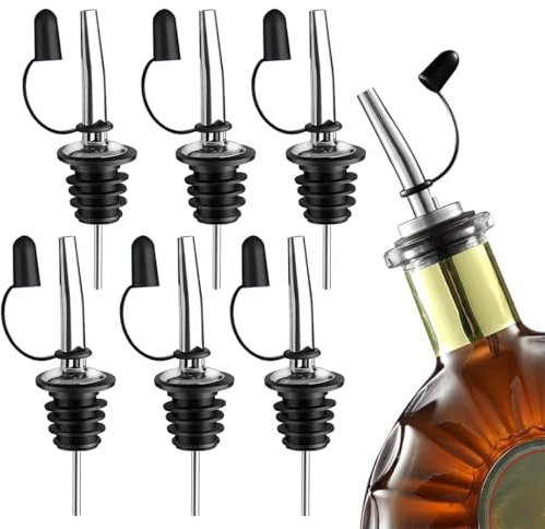 SGERUFZ 6 Pezzi Tappo Dosatore, Dosatore Liquori con Beccuccio in Acciaio Inox, Controllo Preciso del Flusso, Ideale per Vino, Olio, Cocktail (Beccuccio 19mm)