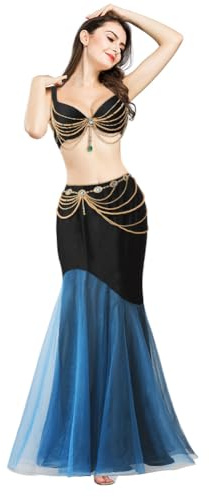 ROYAL SMEELA Costume Sirène De Danse du Ventre Bleu pour Les Femmes Tenue De Danseuse Orientale Adulte Soutien-Gorge+Ceinture+Jupe