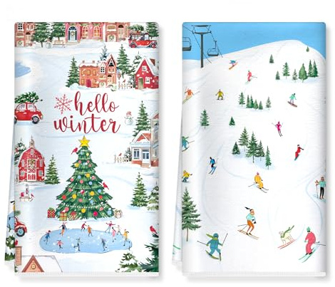Arquiel Weihnachten Geschirrtücher Mikrofaser 2er-Set 40 x 60 cm | Mikrofaser-Geschirrtücher, Motiv: Weihnachten; saugfähig und pflegeleicht zum Abtrocknen in der Küche.