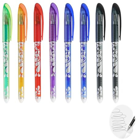 MustuVerve 8pcs Stylos à Bille Effaçables, 0,5 mm Encre Gel Effaçable Encre Thermosensible Écrivez Effacer Stylo Gel Pointe à Bille avec Gomme Ball pour Fournitures Scolaires étudiants 6 Couleurs
