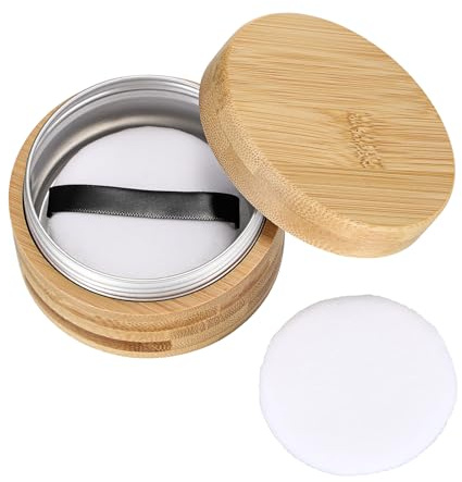 OGANAZI Körper Puderdose mit Quaste Bambus Puderbehälter mit Klein Aludose | Babypuder Dose mit 2 quaste Tragbar Reisebehälter Leicht Schminkdose Rund Organizer für Loses Puder, Körperpuder, Talkumpuder