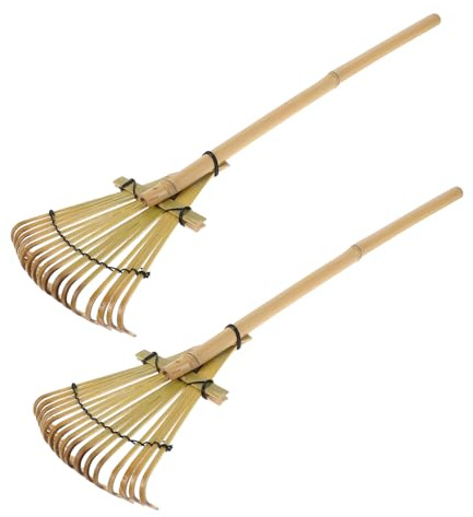 WEKADRIN Rastrello in Bambù Piccolo 2 Pezzi da 50 CM Manico Rastrello Multifunzionale per Giardinaggio e Sabbia Attrezzi da Giardino in Stile Giapponese per Aiuole e Bonsai