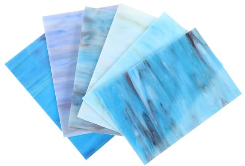 Baluue 6 Stück Glimmerglas Buntglasplatten 15x10cm für Selbstgemacht Mosaikprojekte Kathedralen Buntglas in Blautönen Glasbausteine für Lampenschirme und Kirchenfenster Zufälliger Stil