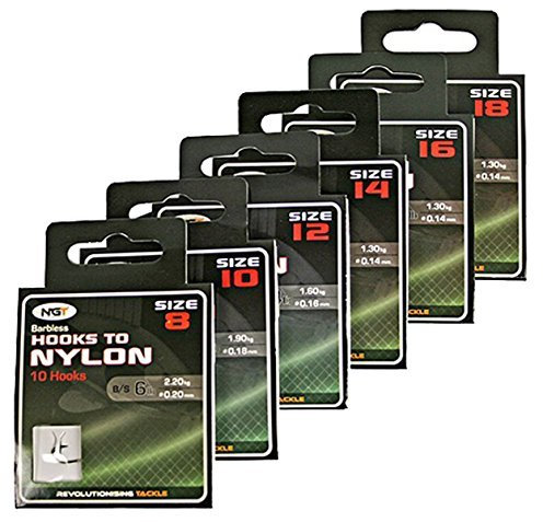 Haken für Karpfenangeln, „Hooks to Nylon“, Größe: 8, 10, 12, 14, 16, 18; 10 Stück pro Packung, insgesamt 60 Stück