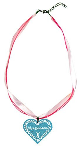 benobler Trachtenschmuck Trachtenkette Organzaband rosa mit Filz Herz Damen Dirndlkette Organzakette Oktoberfest Wunschaufdruck (Herz - türkis)