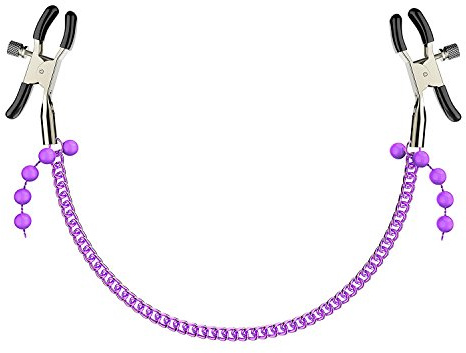 Deluxe Lila perla cadena Nippel Pinzas Nipple Clamp, ajustable pezón Pinzas ajustable de Fetiche Nippel Pinzas con busen Cadena SM Sex juguete, sin níquel