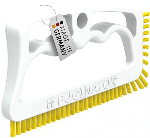 FUGINATOR® Fugenbürste – Fugenreinigung in Bad, WC, Küche - Reinigung von Wand- und Bodenfliesen - handliche Bürste für Fugen und Fliesen – Spaltreinigungsbürste für Enge Zwischenräume (weiß/gelb)