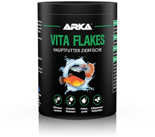 Comida en Escamas para Peces Ornamentales – ARKA Vita Flakes 1000 ml / 100 g – alimento Completo prensado en frío para acuarios de Agua Dulce – Potencia Colores, vitalidad y Crecimiento
