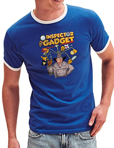 Camisetas EGB Camiseta Cuello Blanco Inspector Gadget Ochenteras 80´s Retro Comic Tallas Especiales (Azul, XXL)