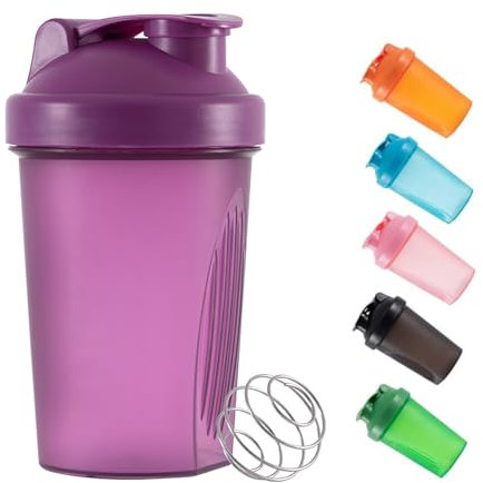 Shaker Bottle For Protein Powder Mixed Plastic Workout Water Bottle 400 ml with Mixball Non-Leak Cap Shaker Cups for Fitness Sports Gym Supplement Drinks Bottles (Purple)