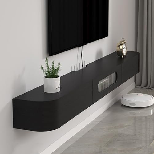 XRRJFYH Meuble TV Suspendu 160 cm Longueur Meuble Tele Bois Noir Meuble Television Table TV Banc TV Salon (Color : Negro)