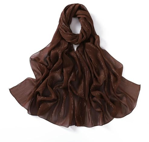 Heller, faltiger langer Seidenchiffon-Schal, silberner Chiffon-Gaze-Schal, Turban, antiker Bühnenschal-7# Kakaokaffee-175 cm
