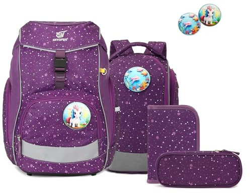 SKYSPER Schulranzen Set 5-teilig für Jungen Mädchen 1. Klasse Grundschule Schulrucksack Sporttasche Outdoor Sport Ergonomischer Schultaschen Federmäppchen Sets