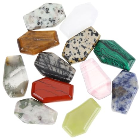 Beaupretty 12 Piezas Adornos de Piedra con Forma de Ataúd para Embellecimiento de Escritorio y Oficina, Cristales Decorativos Elegantes Color Aleatorio