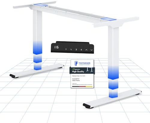 FLEXISPOT E1 MAX Estructura Escritorio Elevable Eléctrico con 2 Motores y 3 Patas Marco Escritorio Elevable Ajustable en Altura de Acero con 4 Funciones de Memoria 60-125CM(Marco en Blanco)