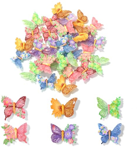 Tinoaly 60 Stück Mini Schmetterlinge aus Kunstharz zum Basteln, 6 Stile Miniatur Schmetterlinge aus Kunstharz Schöne Figuren Dekorationen zum Dekorieren von Puppenhäusern und Feengärten