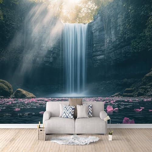 Carta Da Parati Effetto 3D Cascata Di Fiori Di Ciliegio 500x280 cm Fotomurali Non Tessuto, Paesaggio Naturale Decorazione Poster Arte Murale Moderna per Casa Ufficio Camera Da Letto Soggiorno.