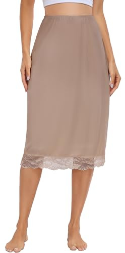 Sopesil Enaguas Largas para Mujer Modal Falda Lencería Ropa Interior Elástica Mujer Combinación para Vestidos Suave Cómodo, Caqui, M