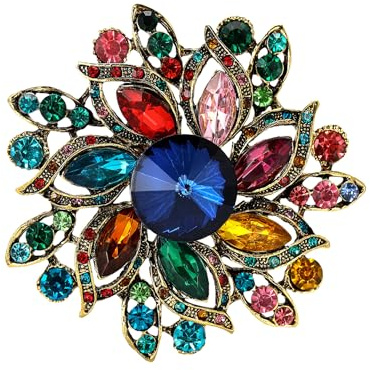 fdsmall Bunte Strass Kristall Blumenbrosche für Frauen elegante Hochzeitsparty Pins Vintage Mode Kleid Pin