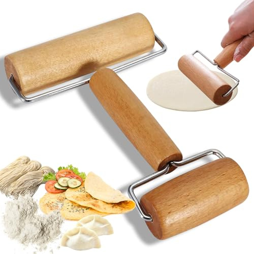 Rodillo de Masa,Rodillo para Pizza,Rodillo Antiadherente de Madera,Profesional Rodillo de Madera Doble Cabeza para Extender Masa,Pastas,Pizza,Postres y Masa para Dumplings(17,5 cm)