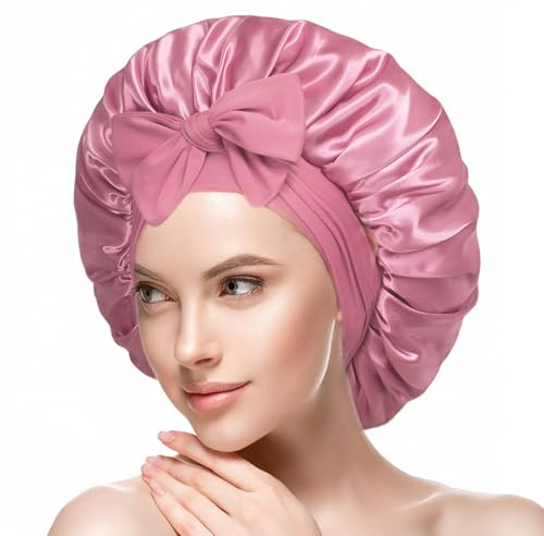 2 Pièces Bonnet Satin Cheveux Nuit, Bonnet de Nuit en Soie Doux et Réglable, Bonnets de Nuits en Satin Ajustable