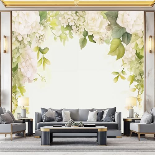 Carta da parati murale 200 x 140(WxH) – Design Stile acquerello ghirlanda mazzo di fiori in Bianco,carta da parati in tessuto non tessuto per parete d’accento di da letto, soggiorno e sfondo TV
