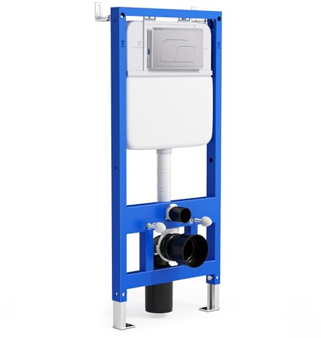 Rainsworth Elemento de pared para inodoro, cisterna empotrada con placa de pulsador cromado, cisterna de HDPE, ahorro de agua, 3/6 L, juego completo, solución de instalación para baño y baño