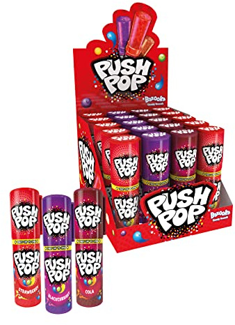 TOPPS – Sucettes Push Pop aux goûts Cassis, Fraise et Cola – Emballage refermable - 20 Unité (Paquet de 1)