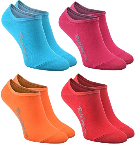 Rainbow Socks - Mujer Hombre - Coloridos Bunte Calcetines Bajos Invisibles de Algodón - 4 Pares - Azul Fucsia Naranja Rojo - Tamaños 39-41