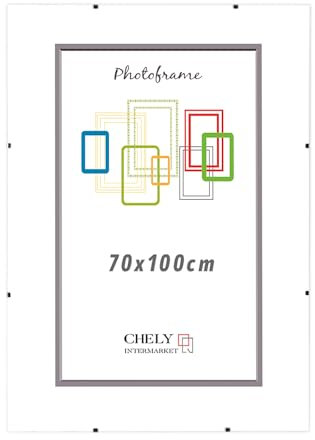 CHELY INTERMARKET MOD300 Marco Portafoto Clip Metacrilato Sin Borde Moderno 70x100cm Montaje Vertical Horizontal Decoración Posters Carteles Oficinas Galerías Color Transparente Incluye 1 Unidad