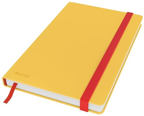 Leitz kariertes Hardcover Notizbuch A5, 80 Blatt, 160 Seiten, 100 g/m² Papier FSC-zertifiziert, Soft Touch, Handlich, ideal für Büro, Studium, als Journal Buch, Gelb, Cosy-Serie, 44540019