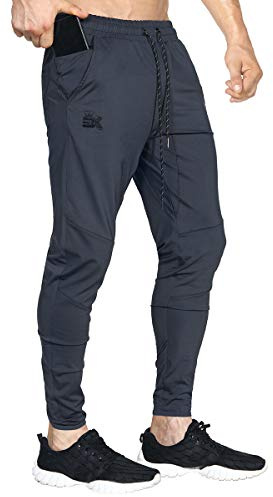 BROKIG Mens Lightweight Gym Jogger Pants,Men's Workout Sweatpants with Zip Pocket(Dark Gray,Small)