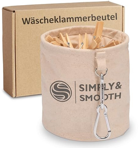 SimplySmooth Borsa per Mollette – Contiene fino a 100 pezzi in legno. In 100% cotone, con moschettoni extra grandi per appenderla. Dotata di chiusura pratica, ideale per organizzazione e comodità