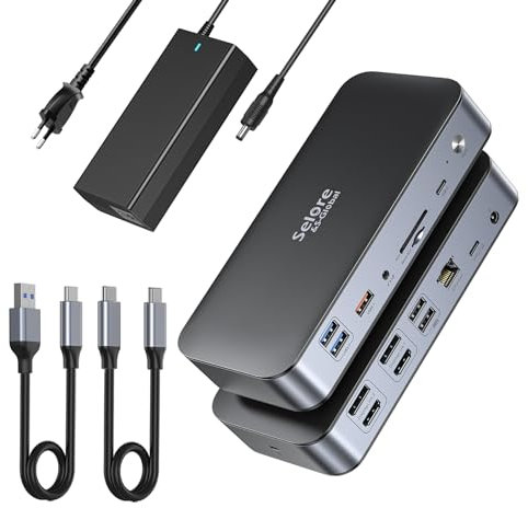 DisplayLink USB C Docking Station Dual Monitor, Universal USB C Dock 15 in 1 mit 120W Netzteil, 2 HDMI & 2 DisplayPort, 2.5G Ethernet, USB 3.1/3.0/2.0, SD&Micro SD, 3.5mm Audio, MST für MacBook(M1/M2)