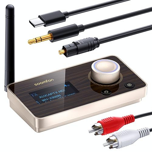 3 En 1 Recepteur Transmetteur Bluetooth 5.2 - SOOMFON Adaptateur Bluetooth Jack avec Display, aptX-LL Faible Latence & aptX HD, Double Connexion, 100ft Emetteur Bluetooth pour TV/Stéréo, Aux/RCA/Optic