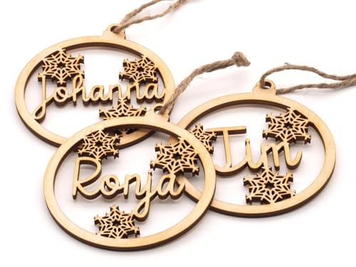 Weihnachtskugel aus Holz | personalisiert | Name | Christbaumkugel, Weihnachtsbaum-Kugel | Holzanhänger | Christbaumschmuck | Umfang 8 cm