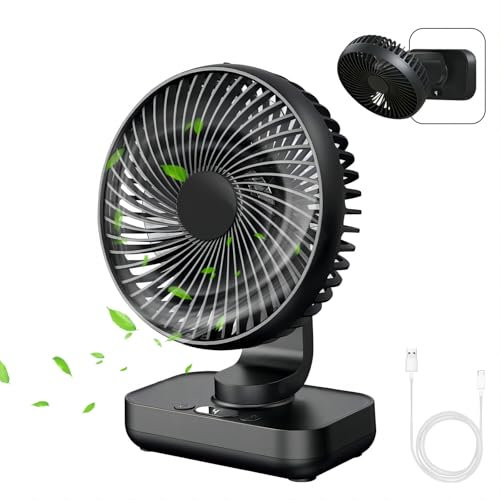 MERTTURM Mini Ventilator Oszillierend Ultra Leise, 4000mAh Akku Klein Tischventilator(4-13h), 4 Geschwindigkeiten LED-Digitalanzeige Tragbarer Ventilator für Bibliothek, Zuhause Büro, Kompaktes Design