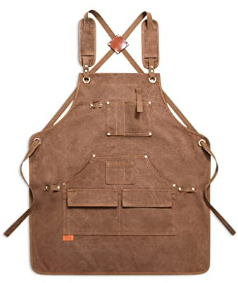 siduytin Arbeitsschürze Leinwand Restaurant Küche Cafés DIY Friseur Lätzchen mit Taschen Zimmerei Handwerker Bar Shop Damen Herren Schürzen, Gelb