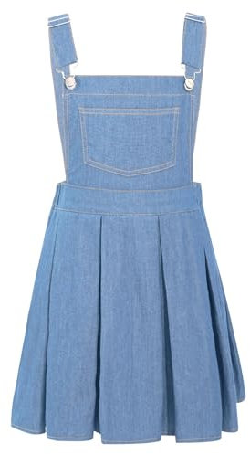 inhzoy Abito Casual Senza Maniche con Bretelle Regolabili Bambina Vestito da Compleanno Scuola Vacanza in Denim Gonna di Jeans Overall Dress Salopette di Jeans con Tasca Azzurro 7-8 Anni