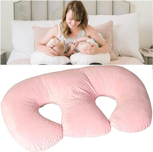 Almohada doble para lactancia materna, cojín grande y regordete de apoyo para bebé en algodón gris, la mejor almohada E para embarazo, lavable a máquina