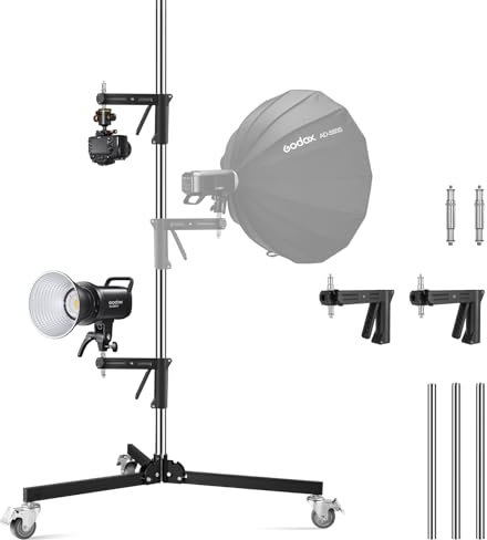 Schweres Stahl-Pistolengriff-Stativ mit Rollen und Schiebearm, Maximale Belastung 22lb Heavy Duty Light Stand with Casters, soonpho Metal Heavy Rollstativ Studiostativ