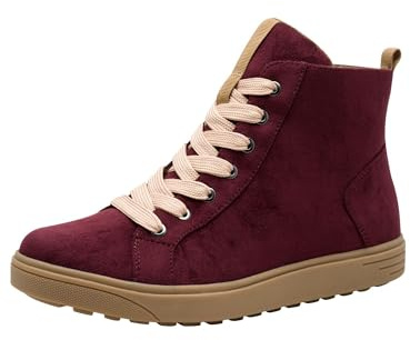 Jana Baskets Montantes Femme à Lacets Vegan, Bordeaux, 36 EU