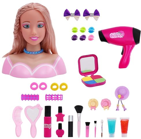 Salyeeluly Tete A Coiffer Enfant | Head pour Coiffure | Tête à Coiffer et Maquiller Jeu de avec Un Sèche-Cheveux À Piles À Batterie Et Maquillage Apprentissage des De Jeu pour Filles