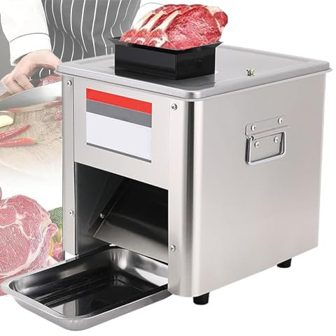 Cortadora de Carne Comercial, Cortadora de Carne Fresca Eléctrica de 850W para Rebanar, Tiras, Cortar En Cubos, con Bandeja, para Cocina, Supermercado, Cordero, Ternera, Pollo,7mm